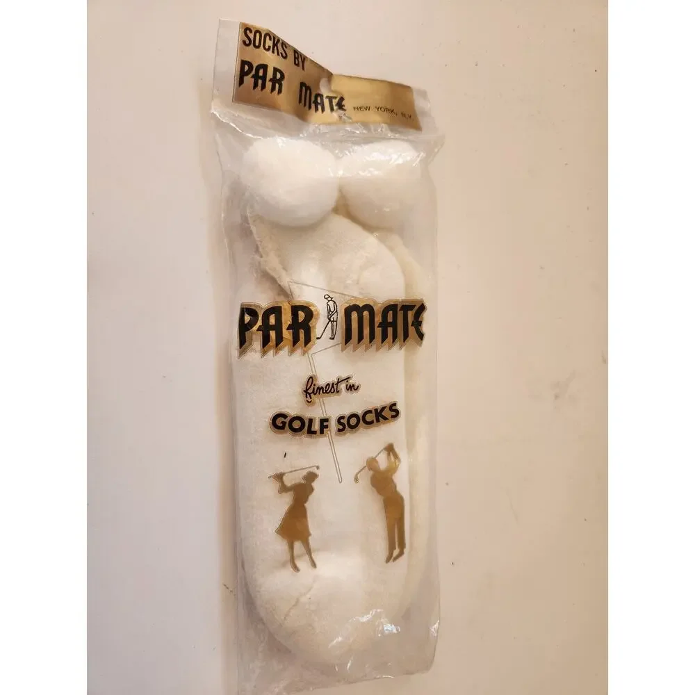 Vtg Acrylic  White Par Mate Womens golf socks  sz 8.5-11 Pom Pom Balls NIP